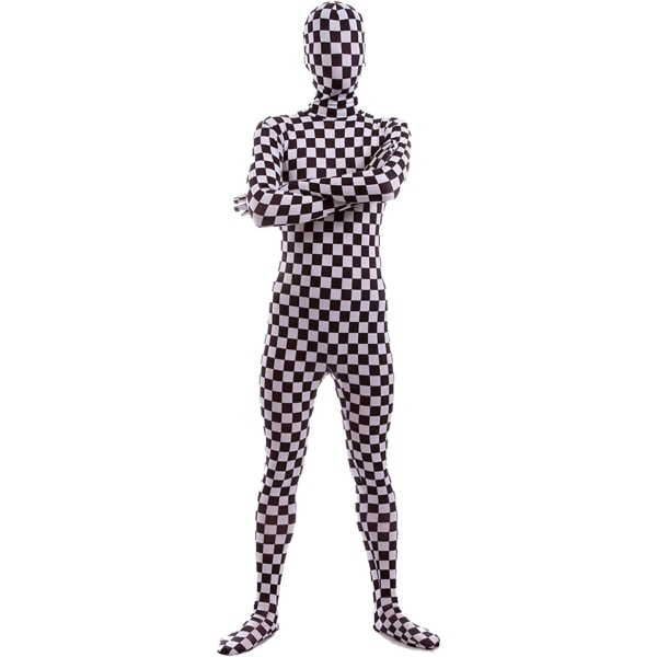 ler Spandex för män och kvinnor för hela kroppen Zentai Costume Bodysuit Checker Large