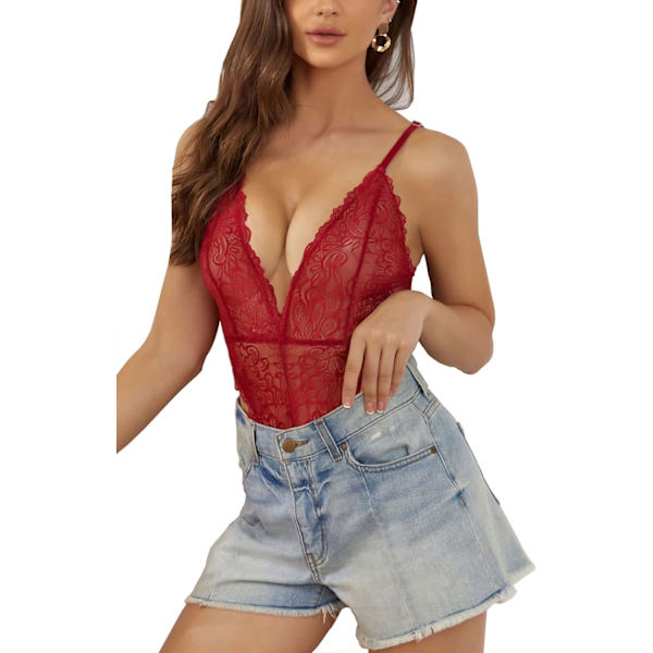 s storlek underkläder för kvinnor sexig one-piece teddy Alla hjärtans dag underkläder body vinröd 4X-Large