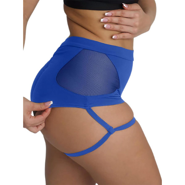 's Booty Shorts med strumpeband Hög midja Fitness Pole Dance Hot Pants Aktiv Butt Lifting Yoga Byxor A-blå X-Large