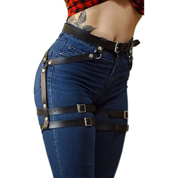 en's PU-läder benrem caged body harness bälte justerbar punk midjebälte festival rave kostym svart a