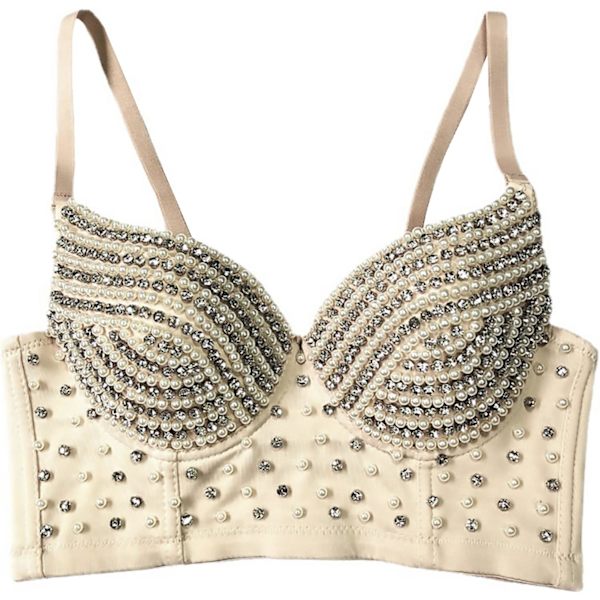 hutiff Korsett Pärlor Strass Festklubb Dam Bustier Crop Top Push up BH Aprikos X-Small