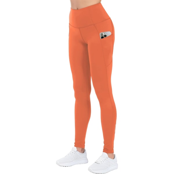 ch Dam High Waisted Active Yoga byxor med fickor Tummy Control Workout Buttery Soft Leggings Orange Large
