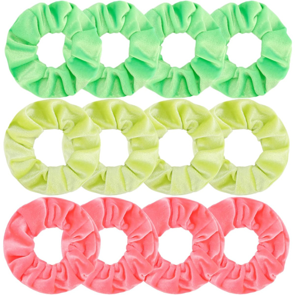VEL Mörkgröna Sammetshår Scrunchies för Kvinnor Flickor, 12 Pack Hår Scrunchies Sammet Elastiska Scrunchy Bobbles Mjuk Hai Neonfärg