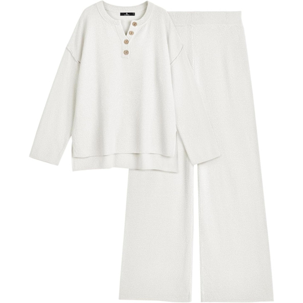 SORY Dam 2-delade trendiga outfits Oversized Slouchy matchande loungewear set Bekväma stickade loungewear tröjor set Vit Medium