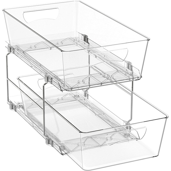 pleHouseware 2-nivåers organiseringsbricka utdragbar låda/förvaring under diskho, transparent  1-pack