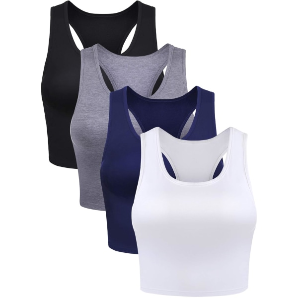 INIOR 4 delar Basic Crop linne ärmlösa Racerback sportlinnen i bomull för kvinnor (svart flerfärgad liten