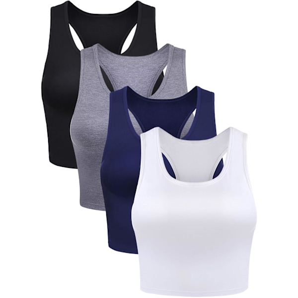 INIOR 4-pack bas crop tank tops - ärmlösa racerback sport bomullstank toppar för kvinnor (svart flerfärgad liten