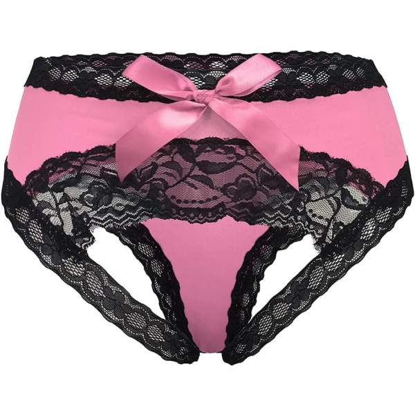 UYER Dam Sexiga Spetstrosor Underkläder med söt rosett Midnattsunderkläder Trosor Rosa Medium