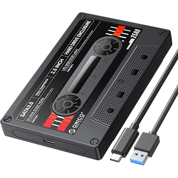 2,5-tums hårddiskkabinett USB C till SATA III för 2,5-tums SSD HDD 9,5 mm 7 mm externt hårddiskkabinett Max 6 TB Kompatibel med WD Seagate Toshiba Samsung
