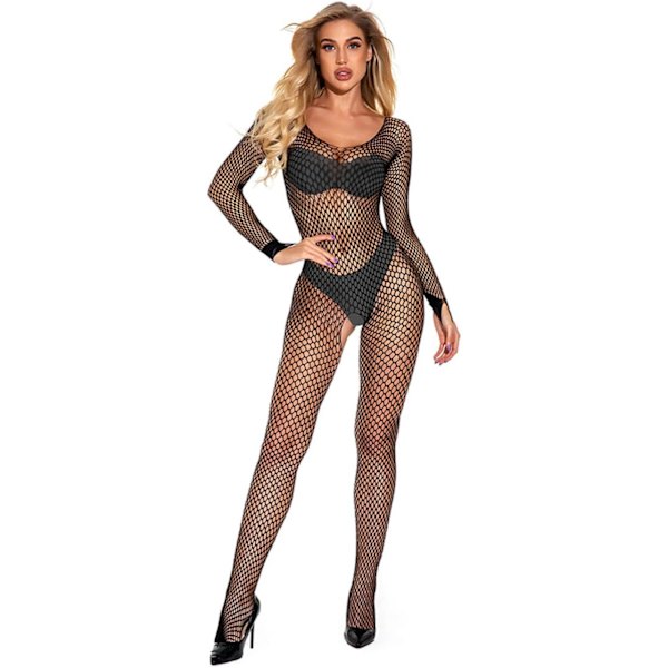 hsofy Dam Sexig Nätstrumpa Body Mesh Bodystockings En Delig Teddy Lingerie Nattlinne Svart En Storlek