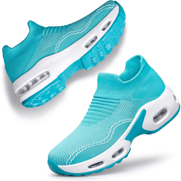 SSPRT Dam Walking Shoes Slip on Sock Sneakers Lady Girls Nurse Mesh Air Cushion Plattform Loafers Mode Casual Blue 8,5 US