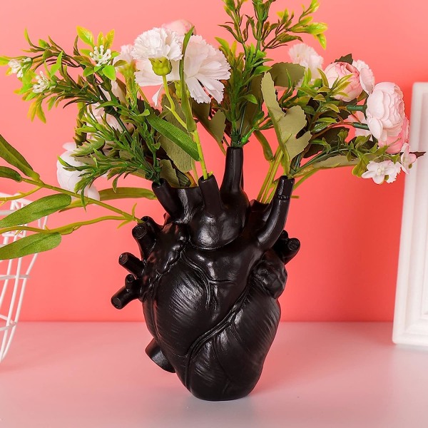 MAOHE Anatomical Heart Vas Resin Blomkruka Desktop Ornament Hjärtformade Vaser för Blommor Hjärta Skulpturer Heminredning Vit