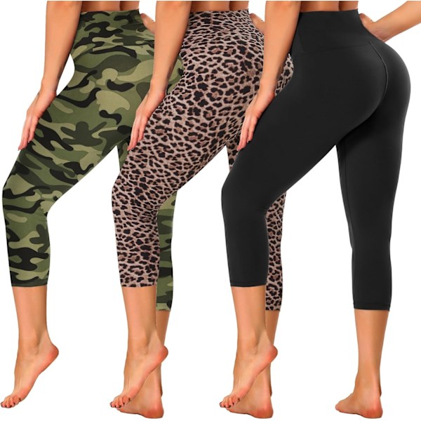 hay 3-pack högmidjade capri leggings för kvinnor - magkontroll träningsbyxor - reg & plus size