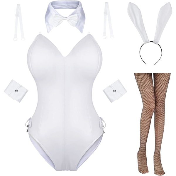 sv Bunny Girl Senpai Cosplay Anime Rolldräkt One Piece Bodysuit Strumpor Set Vit-avtagbar XX-Large