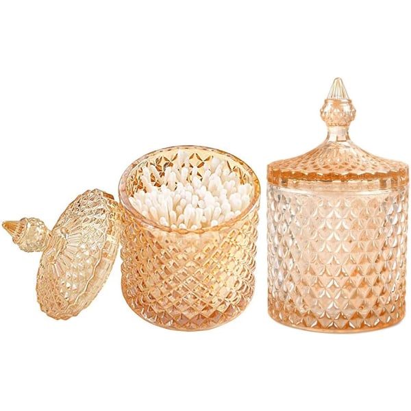 VERHOME Färgglad dekorativ burk Qtips-hållare Dispenser Glasförvaringsbehållare Badrum Disk Bänkskivearrangör för badsalt/tops/runda sminkssvampar Tandpetare Smycken (Regnbåge, 10 oz)