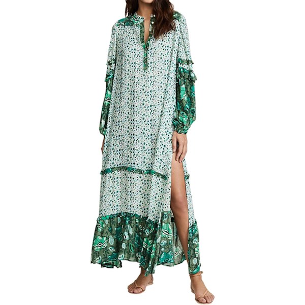 ivimos Dam långärmad blommig Bohemisk maxiklänning med slits Grön X-Large