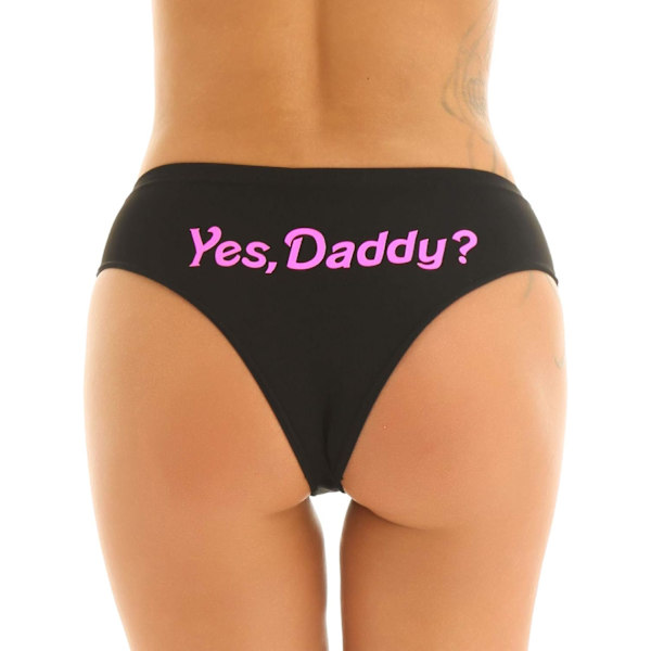 O Dammjuk Bomullsbikinitrosor Ja Pappa Brevtryck Naughty Panties Trosa Underkläder Svart Liten