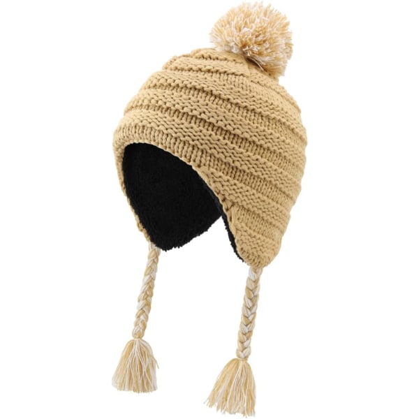 racy Toddler Earflap Beanie för pojkar flickor barn Sherpa fodrad vinter stickad mössa Khaki 3-8 år