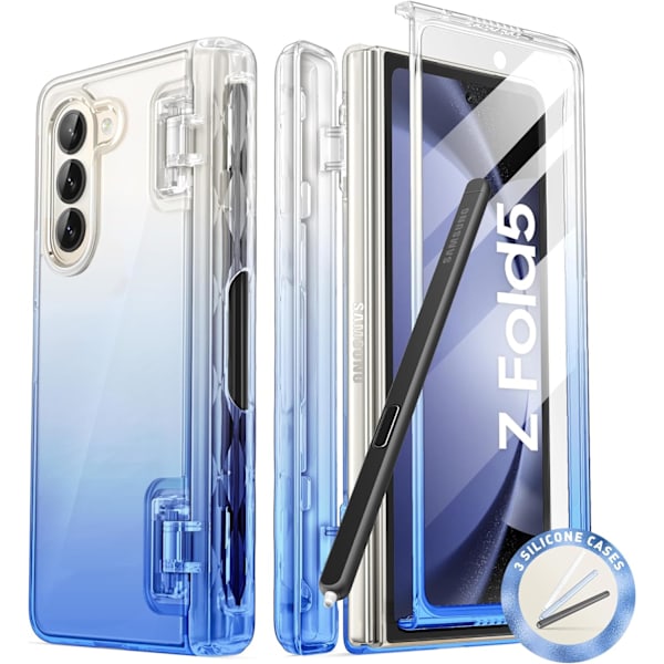 lason Cosmo för Samsung Galaxy Z Fold 5 Fodral med Pen Holder, [3 S Pen Fodral] Snyggt Full-Body Skyddande Z Fold 5 Fodral GrandBlue