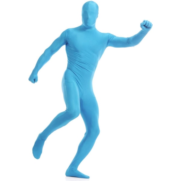 ler Spandex för män och kvinnor för hela kroppen Zentai Costume Body Ljusblå Stor
