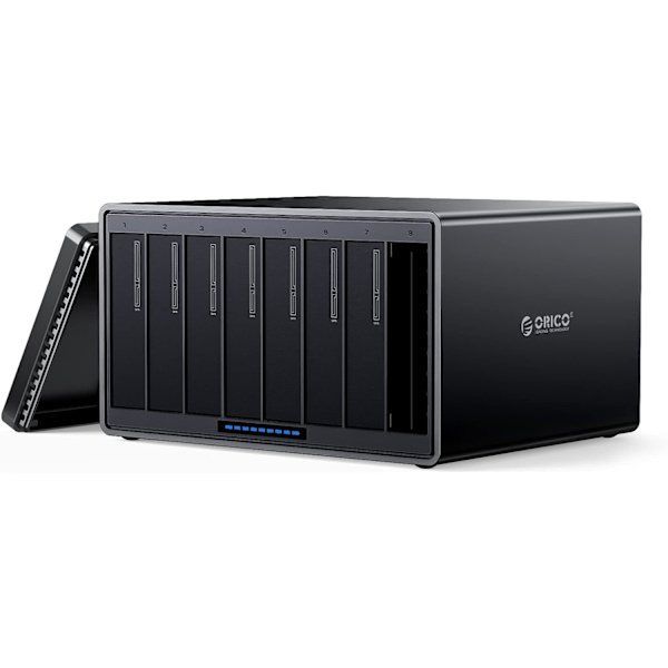 8-fack chassi i aluminium, typ C, 3,5 tum till SATA III, hölje för hårddiskar, verktygsfri installation, HDD SSD-lagringsfodral, 8-fack lagringsutrymme upp till 128 TB -