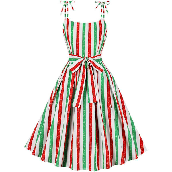 Vintage 1950-tals Rockabilly Polka Dots Audrey Hepburn Swing Tea Cap-Sleeve Klänning Cocktail 50-tal 60-tal Födelsedagsfest Klänning Grön Randig X-Large