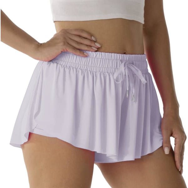 Atletiska shorts för kvinnor löpning tennis Butterfly shorts flickor 2-i-1 dubbellager snabbtorkande bekväma shorts blek lila medium