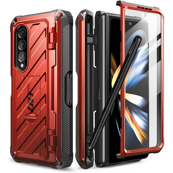 CASE Unicorn Beetle Pro Fodral för Samsung Galaxy Z Fold 4 5G (2022), Helkropp Dubbelskikts Robust Fodral med Inbyggd Skärm Ruddy