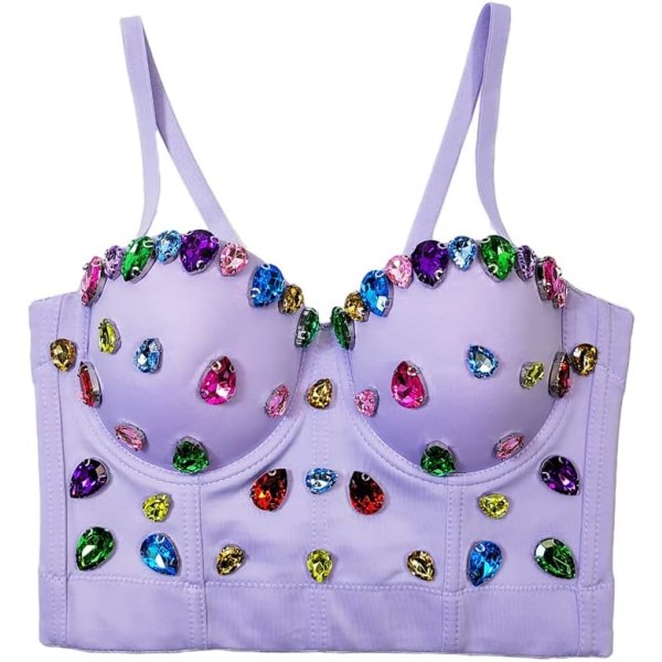 en's färgglada strass topp glittrande bustier crop top push up korsett bh clubwear 8618-lila liten