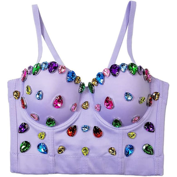 en's färgglada strass topp glittrande bustier crop top push up korsett bh clubwear 8618-lila stor