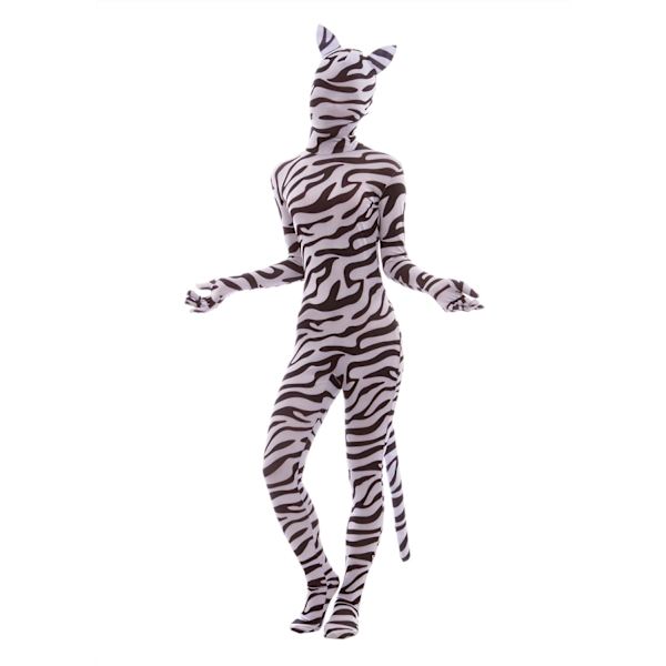 ler herr- och damspandex helkropp zentai kostym bodysuit zebra öron svans x-large