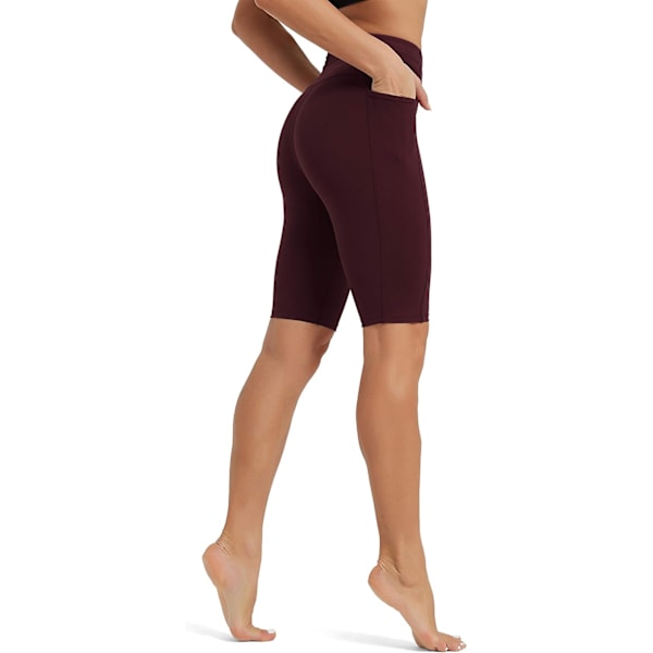 es Dam Shorts 10\" Workout Yoga Shorts med fickor Hög midja Athletic Shorts Running Biker Shorts（007） Burgandy X-Large