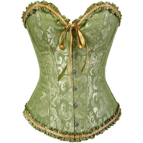 MMUO Dam Lacing Korsett Topp Satin Blommig Benad Överbyst Body Shaper Bustier Sexig Midja Push Up Shapewear Underkläder…, B Grön Stor