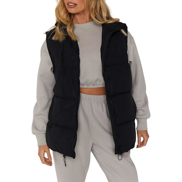 lisan Dam Zip Up Puffer Väst Ståkrage Ärmlös Vadderad Jacka Rock