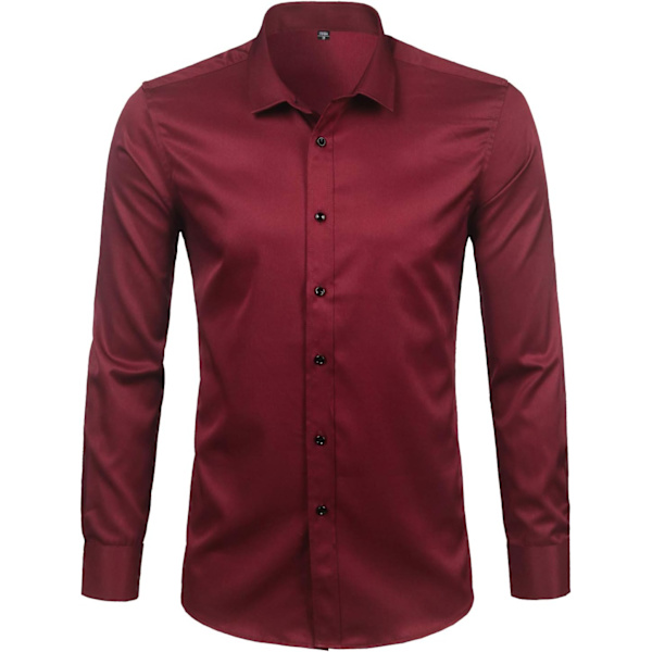 OYAA Herr Slim Fit Långärmad Smoking Klänning Skjortor/Prom Performing Skjortor Zgcl01-burgundy Liten