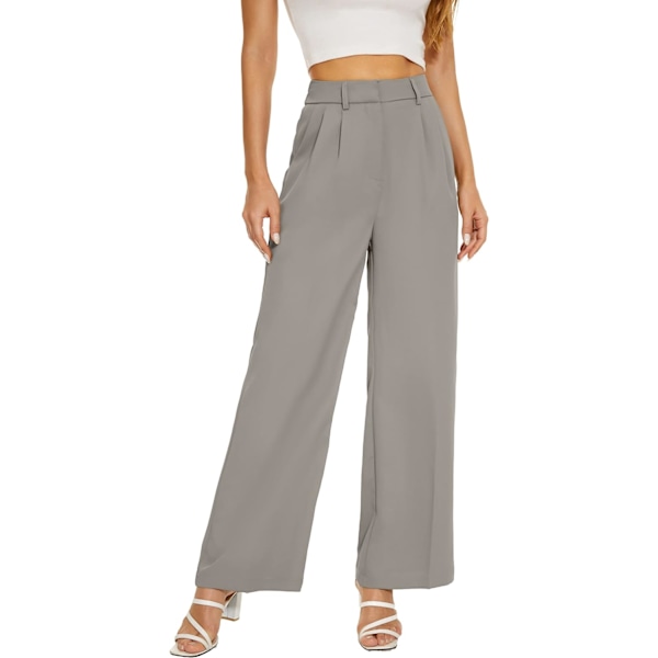 ZO Dam Wide Leg Byxor Hög Elastisk Midja i Ryggen Business Arbetsbyxor Långa Raka Kostymbyxor 006# Ljusgrå (Tunn) X-Large
