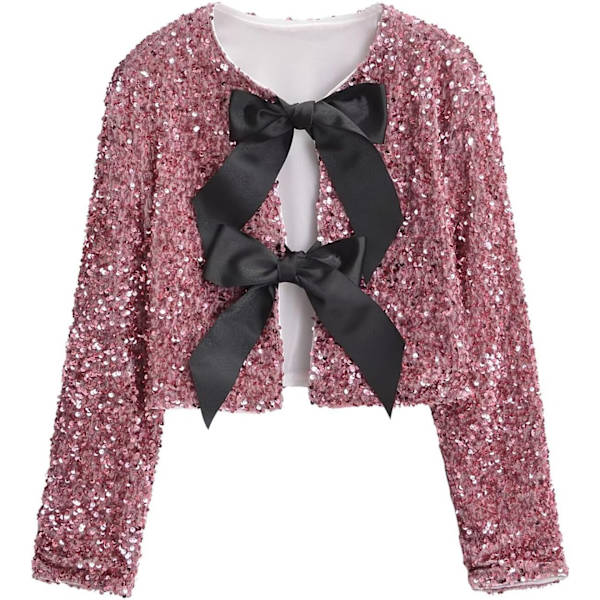 ivimos Dam långärmad crop top höst vinter paljett rosett glitter mode casual toppar blusar rosa stor