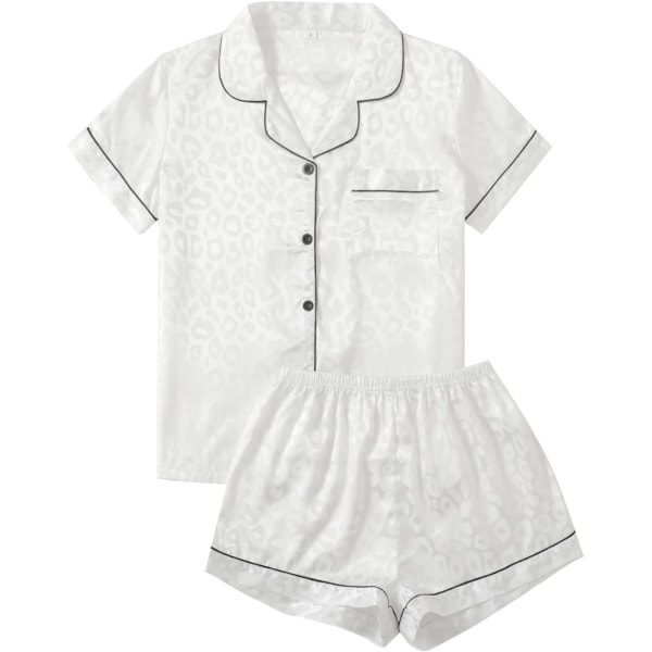 dusa Dam 2-delad satin nattkläder knapp fram nattkläder kortärmad pyjamas set leopard vit medium