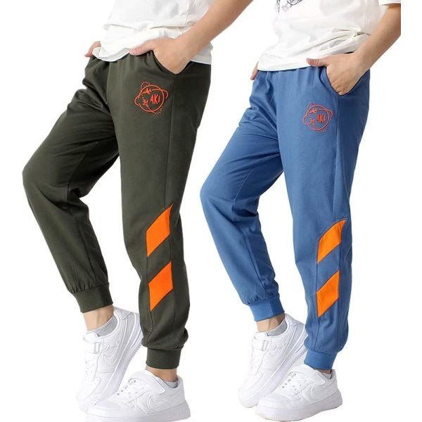 ity Pojkar Bomulls Joggingbyxor, 4-12 År M-grön/Blå 9-10 År