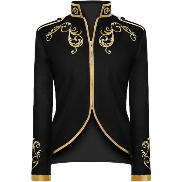 ycasa Herrmode Palace Prince Guld Broderad Jacka Court Uniform kostym Svart Medium