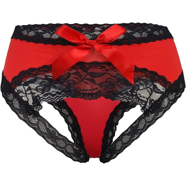 OUGAR Plus Size Underkläder för Kvinnor Midnatt Lingerie Sexiga Mesh Spets Trosor Röd XX-Large