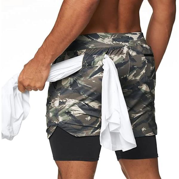MLEMON 2-i-1 löparshorts för män, träningsbyxor för gym, träning, sport, shorts med handduksögla