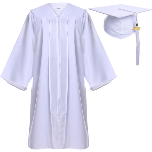 rara Matte Graduation Cap and Gown Tassel Set White X-Large 54(5'9\"-5'11\")