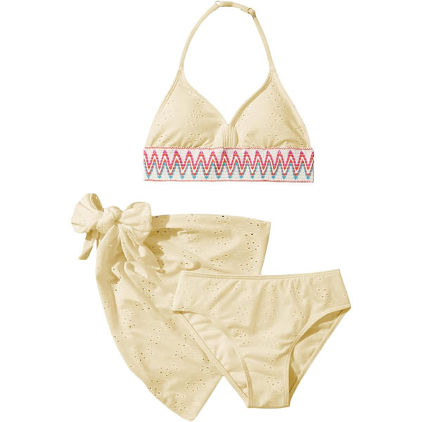 dusa Flickors 3-delade Halter Bikini Set Baddräkt med Överdragskjol Gul 10 år