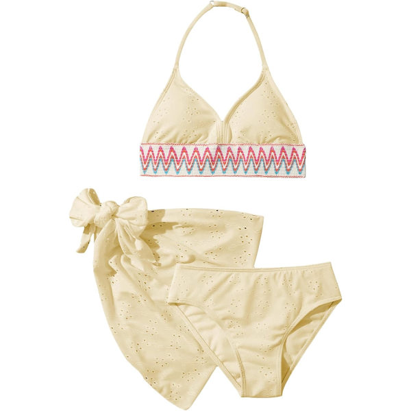 dusa Girl's 3-delad grimma Bikini Set Baddräkt med cover Gul 9 år
