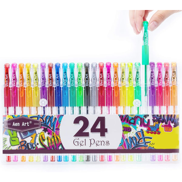 Gtter Gel Pens Aen Art 24 Färger Gel Pen Set, Färgade Fine Point Markers med 40 % mer bläck för vuxna Målarböcker Bullet Journal Planner Drawin