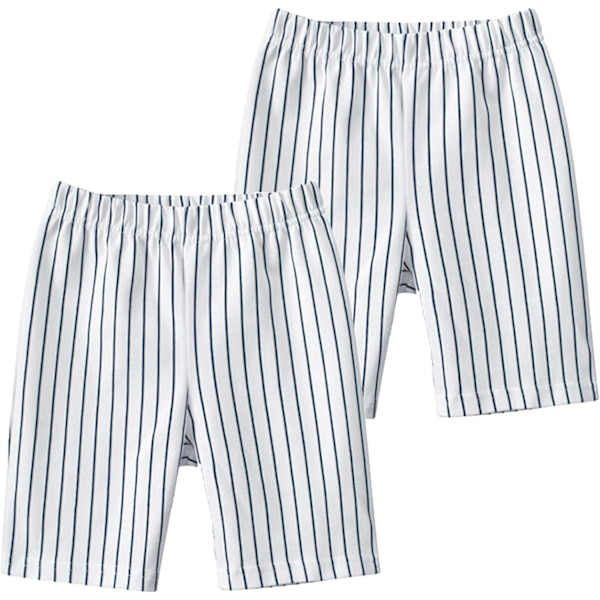 Xiang 2-pack stickade sportsshorts för pojkar och flickor, mjuka shorts med resår i vitt och ränder, 6 år
