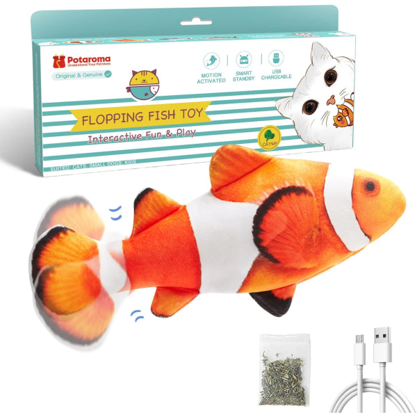 aroma Kattleksaker Floppande fisk med SilverVine och Catnip, Rörlig kattkicker, Floppy Wiggle Fish för små hundar, Motion Ki Vit & Orange