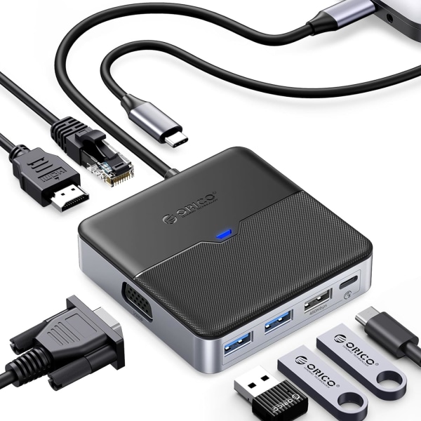 Laptop Station Dual Monitor, 8 i 1 USB C Hub med 4K@60Hz HDMI, VGA, 1000M Ethernet, 100W PD-laddning, Type C Multiport Adapter för MacBook Pro iPad