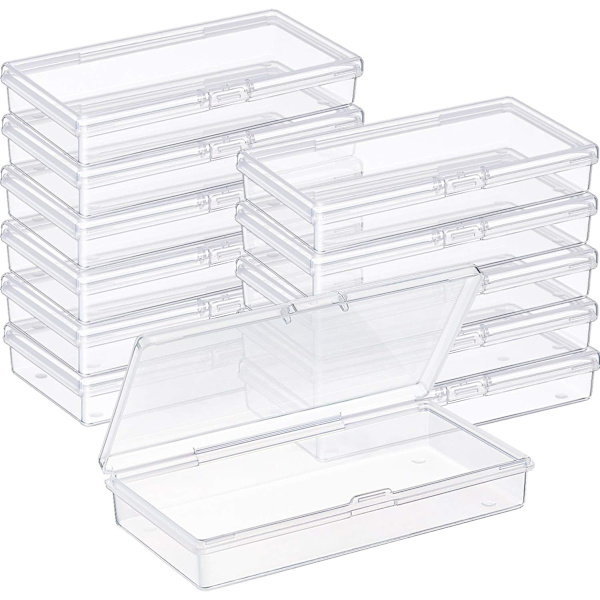 INIOR 12-pack små rektangulära genomskinliga plastbehållare med lock, förvaringslåda för pärlor (2,75 x 7 cm x 1,7 cm) 4,8 x 2,45 x 0,9 tum